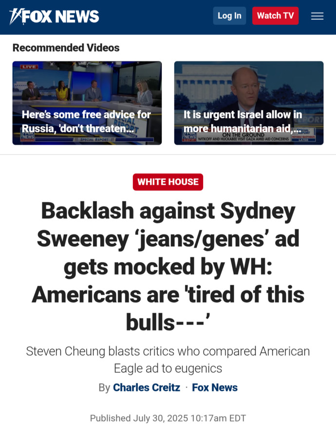 Whats Your Opinion On Sydney Sweeney Controversial American Eagle Commercial And Do You Find It Racist?