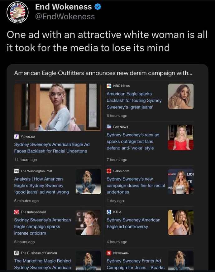 Is the targeting Sydney Sweeny related to racism & body shaming because shes white & a healthy weight?