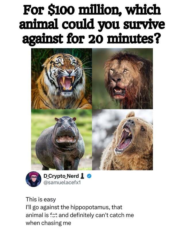 Which out of these animals would you believe to last for 20 minutes for $100 million?