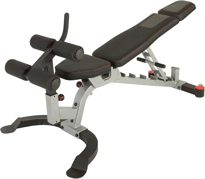 Shown w/leg lockdown. Also has preacher curl and leg developer attachment.