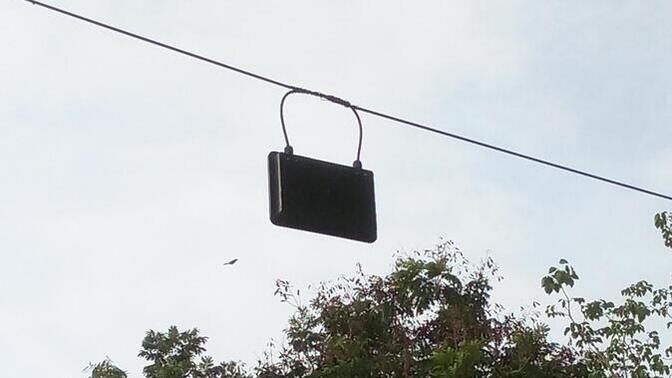 Why are there girls purses hanging on some electrical wires of the road?