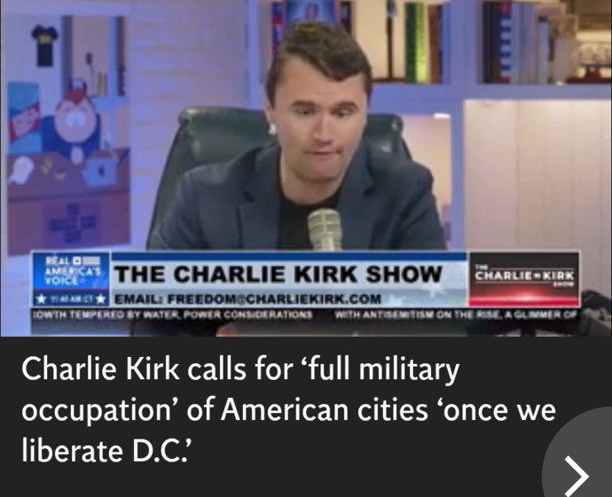 What do you think about Charlie Kirks assertion that the US military take over all American cities?
