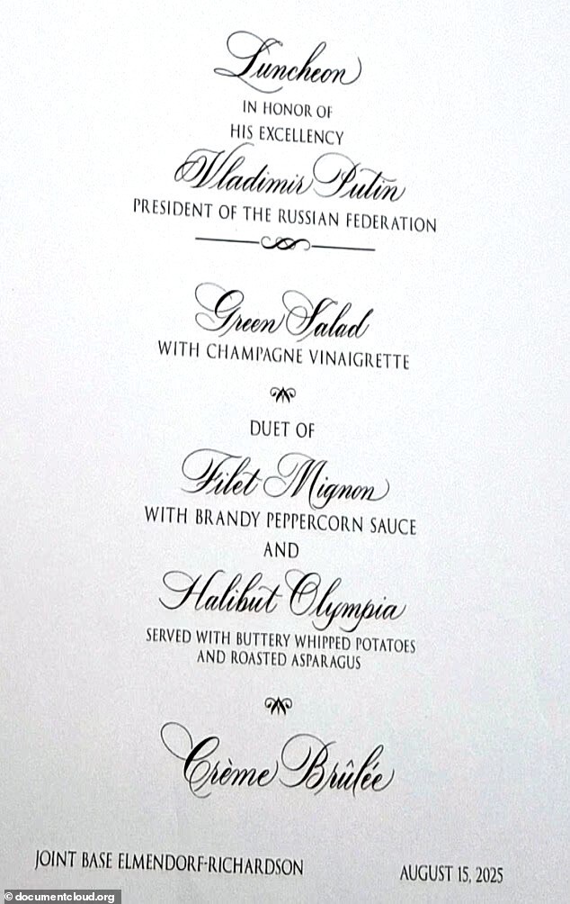 Whats your opinion on the dinner served to Putin on Alaska?