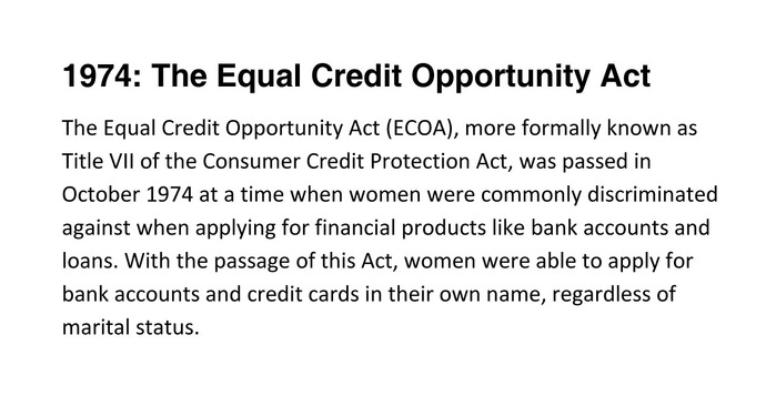 Before the Equal Credit Opportunity Act (ECOA) in 1974, women could not open a bank account without a male cosigner. Should the Act include children?