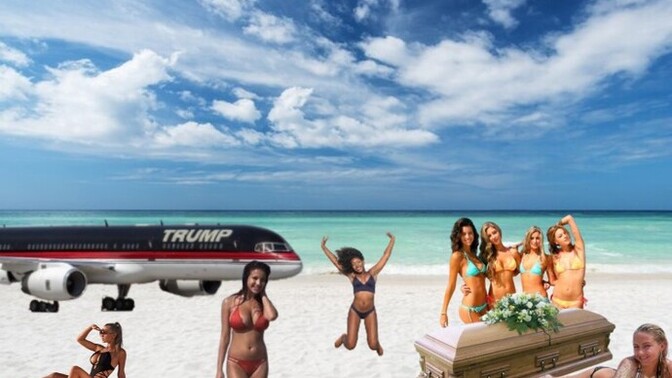 Hey, fellas, Melania gave me the keys! Anyone wanna join me in South Padre for the funeral?