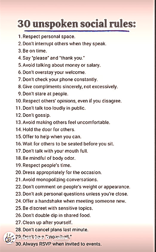 What can you add to these social rules for dating?