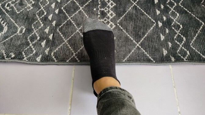 What color socks are on your feet?