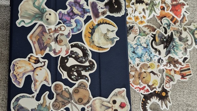 Losing my mind in pain so im covering my tablet in stickers what do you think?