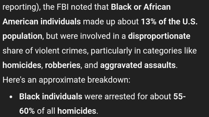 Why are most of the violent crimes done by blacks? What justification or trend explains this? Why don’t blacks stop all this?