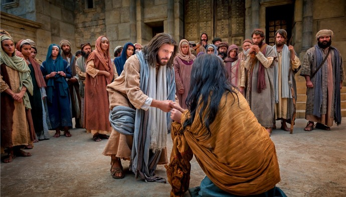 Image of woman people wanted to stone to death, Jesus forgave