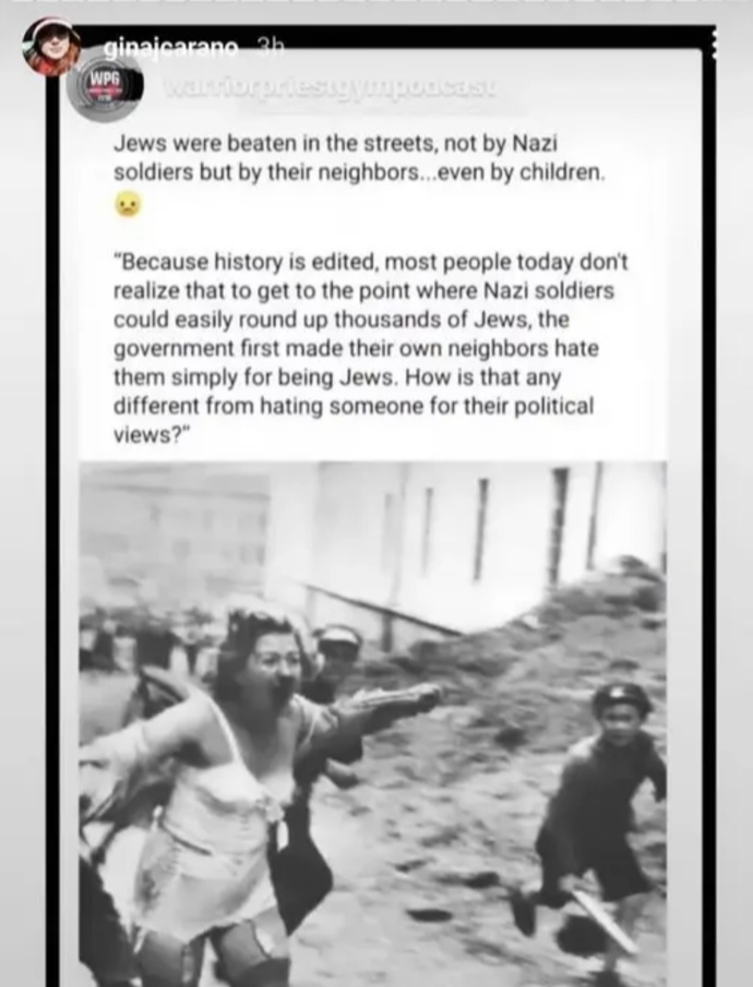 Remember 2021, when Gina Carano tried to warn us about where all the hateful, dehumanizing rhetoric would land us?