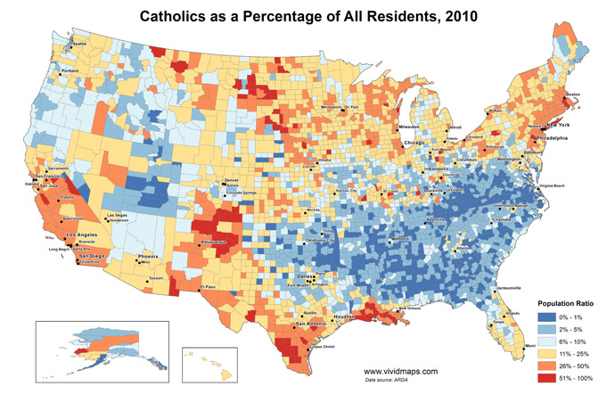 What can explain that so few of the christians in america's south, like tenesee, are catholic, barely a quarter despite catholic large families?