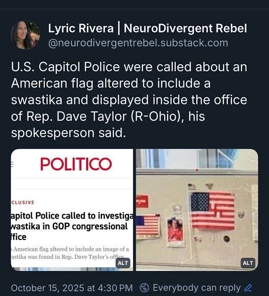 AMERICA, WHY DO YOU HAVE A REPUBLICAN REPRESENTATIVE WITH A SWASTI*A AMERICA FLAG?