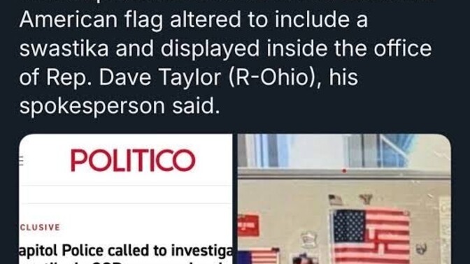AMERICA, WHY DO YOU HAVE A REPUBLICAN REPRESENTATIVE WITH A SWASTI*A AMERICA FLAG?