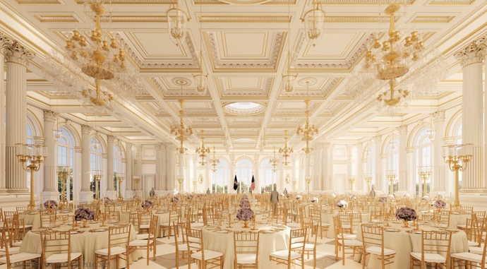 Trumps huge ugly ballroom. Just how much friends does he thinks he has?