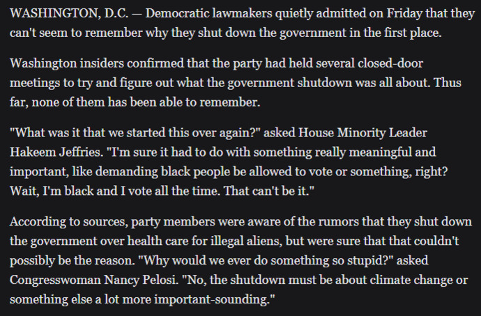 Embarrassed Democrats Admit They Cant Remember Why They Shut The Government Down: Are We Seeing The Complete Final Collapse Of The Democrat Party?