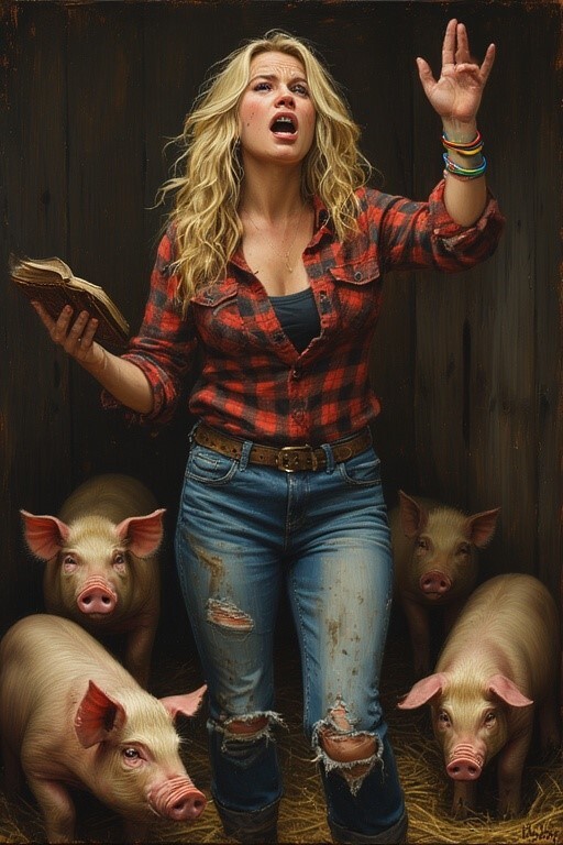 Actual simulation of Random preaching to her flock, " Blessed are the Random ones who follow paths of Randomness to Randomism! "