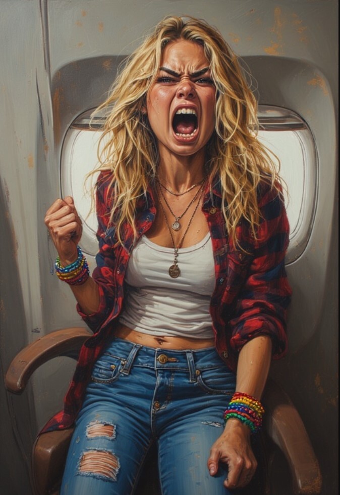 Actual simulation of Random if she was allowed out in public "I wanna' pay for my flight with my food stamps NOW!"