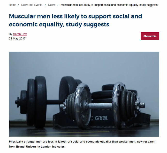 Study Says Muscular Men Are Less Likely To Support Social And Economic Equality. Thoughts?