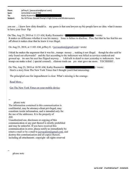 These emails show that even if Trump wasn't a pedo rapist he KNEW about Epstein's depravity. Will this cause Congress / MAGA base to turn on him?