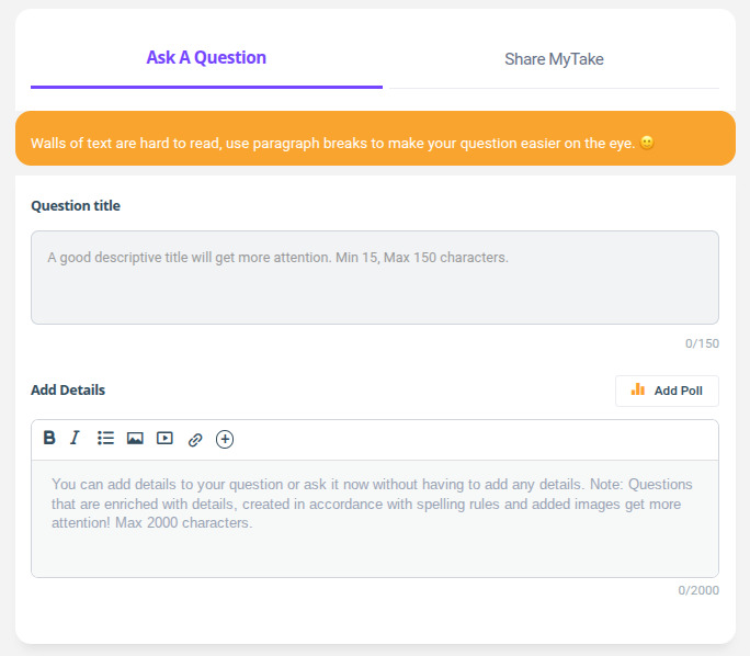 Character count for questions?