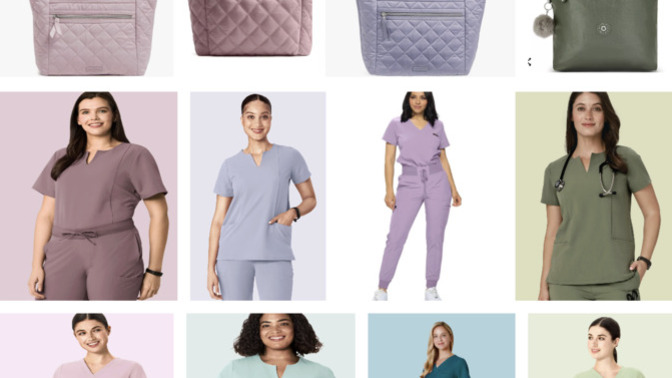 Which handbag color style might look more suiting for my scrubs?