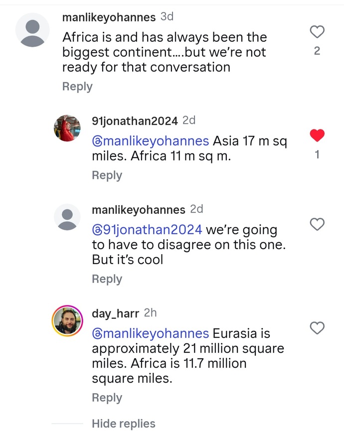 Why are so many black people (mostly African ones) genuinely convinced that Africa is larger than Asia?