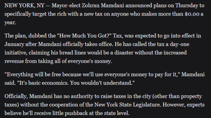 Mamdani Targets The Rich With New Tax On Anyone Who Makes More Than $0 A Year. Is this what good communists do?