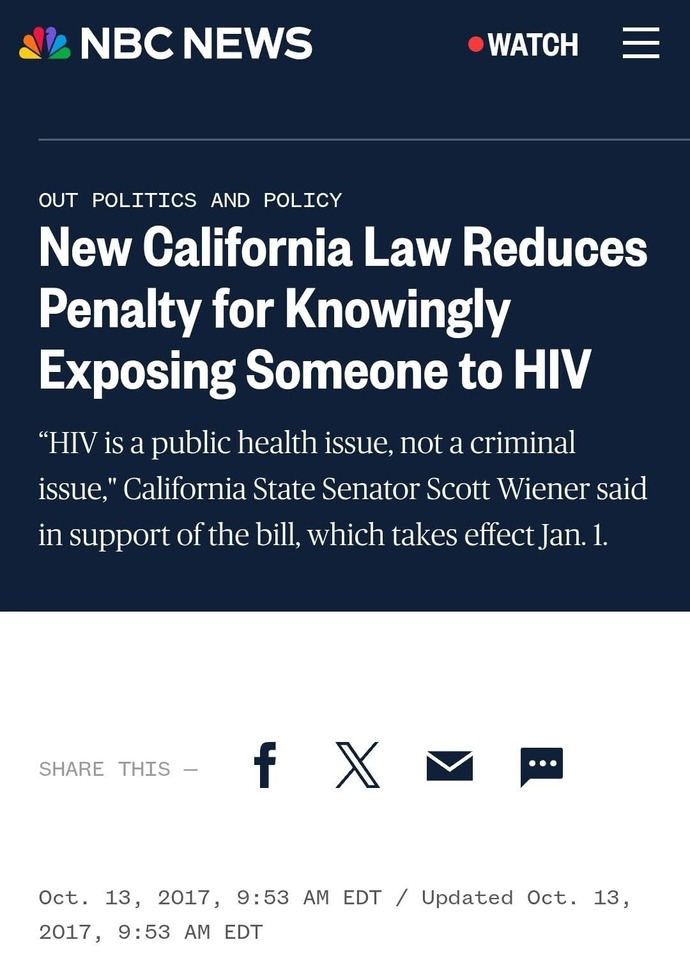 Should giving someone HIV knowingly and without consentbe a serious crime or non serious like in california?