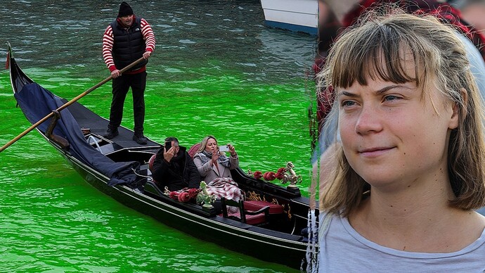 What kind of liberal bonehead would die the Venice canals green?