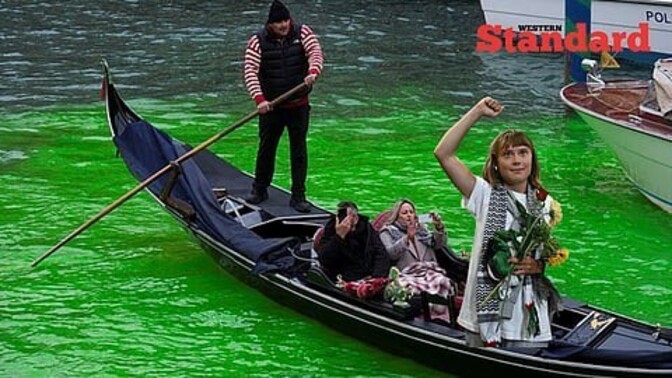What kind of liberal bonehead would die the Venice canals green?