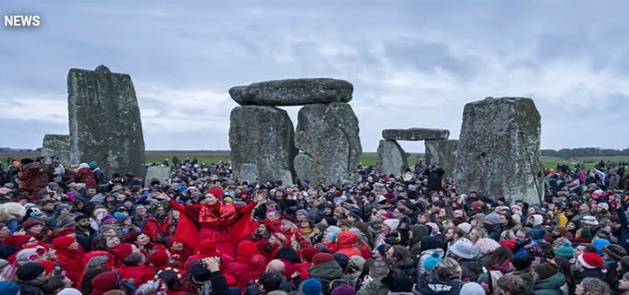 Druids and Tourists at Winter Solstice at Stonehenge