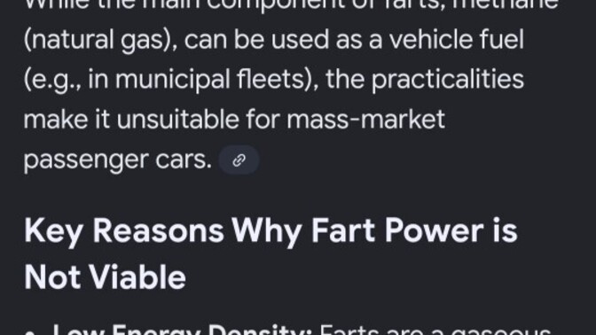 Would you like to know why cars aren't powered by farts according to Ai?