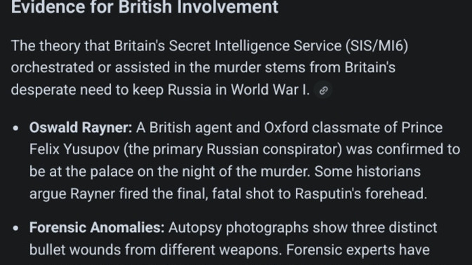 Is it common knowledge that Britain was behind murdering Rasputin to prevent peace?