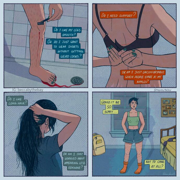 Women, would you still do stuff like shave your legs, wear bras, and keep your hair long if society didnt judge you for not doing them?