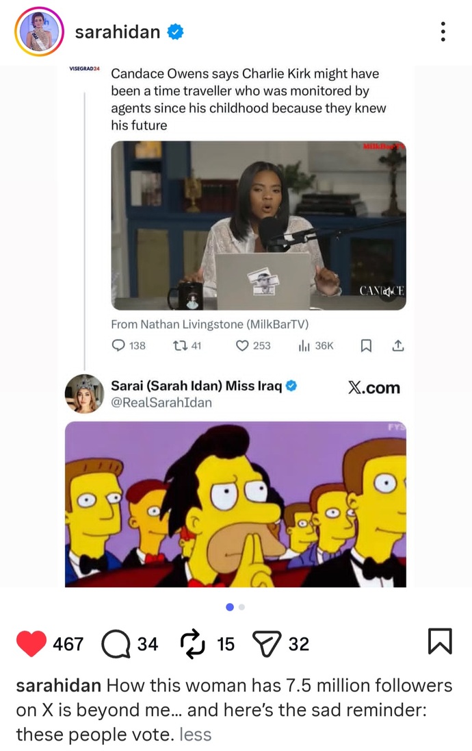 What are your thoughts on Candice Owenss latest conspiracy theories?