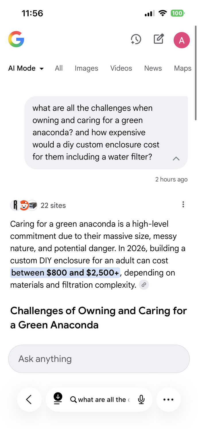 Would you want to own a green anaconda as a pet after reading this and do you think you would be able to afford to care for it?