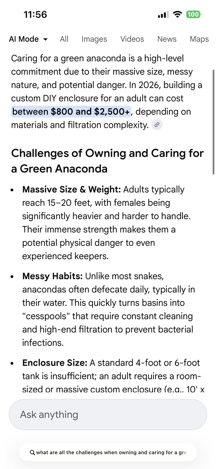 Would you want to own a green anaconda as a pet after reading this and do you think you would be able to afford to care for it?