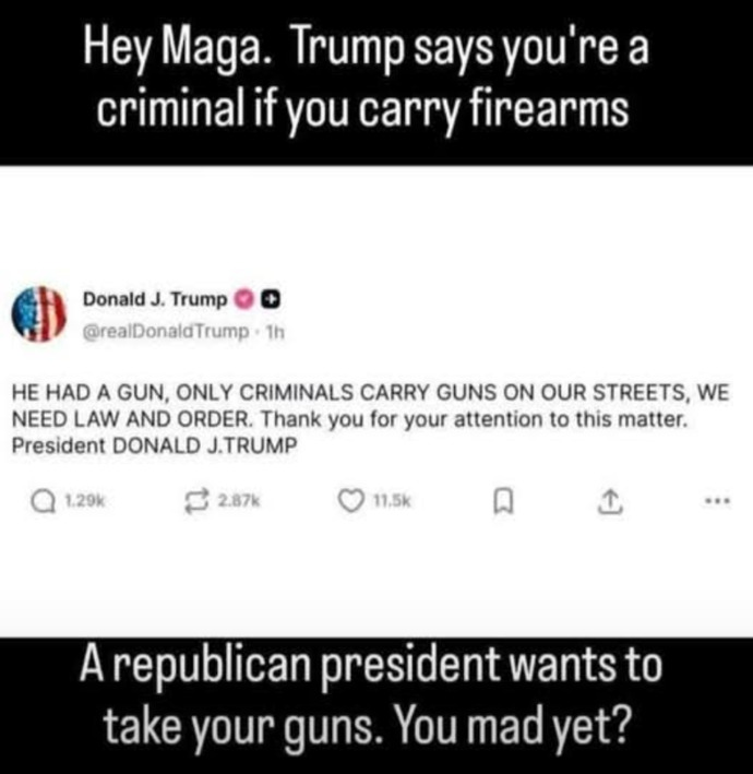 Why would Trump say that ONLY CRIMINALS CARRY GUNS ON OUR STREETS?