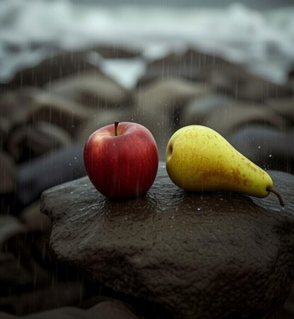 Which tastes better when listening to music, an apple or a pear?