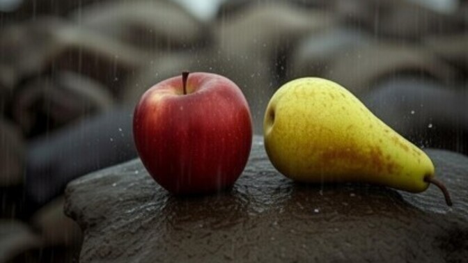 Which tastes better when listening to music, an apple or a pear?