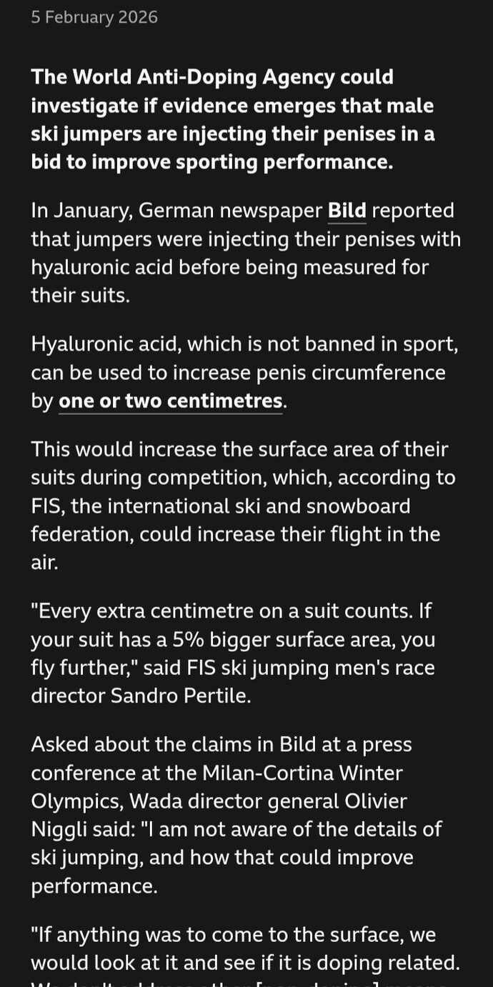 Should there be public records on penis size to prevent cheating in sports?