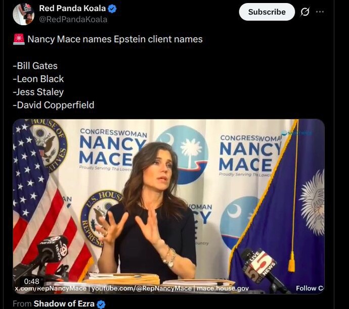 Nancy Mace spills some Epstein beans, any thoughts?