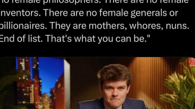 Girls, what do you think of this statement from Trump's friend, Nick Fuentes (avowed racist, antisemite... and obvious misogynist)?