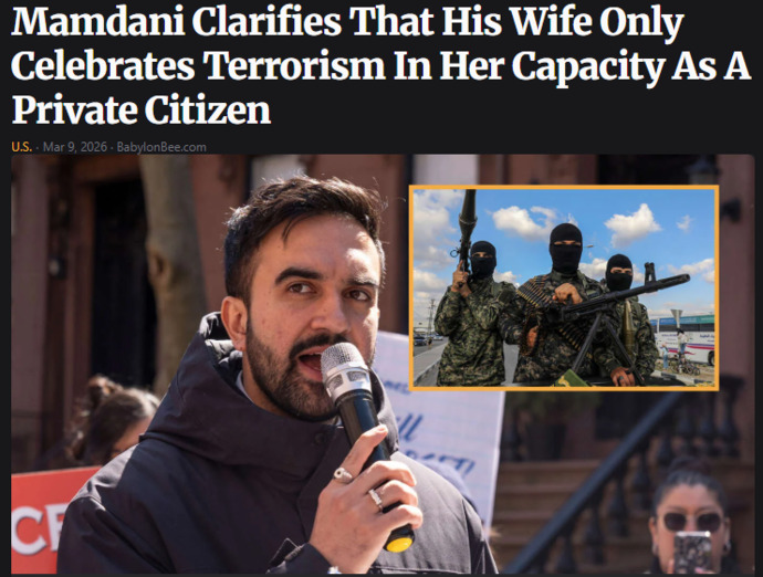 Mamdani Clarifies That His Wife Only Celebrates Terrorism In Her Capacity As A Private Citizen. Do we owe Democrats a thank you for electing this guy?