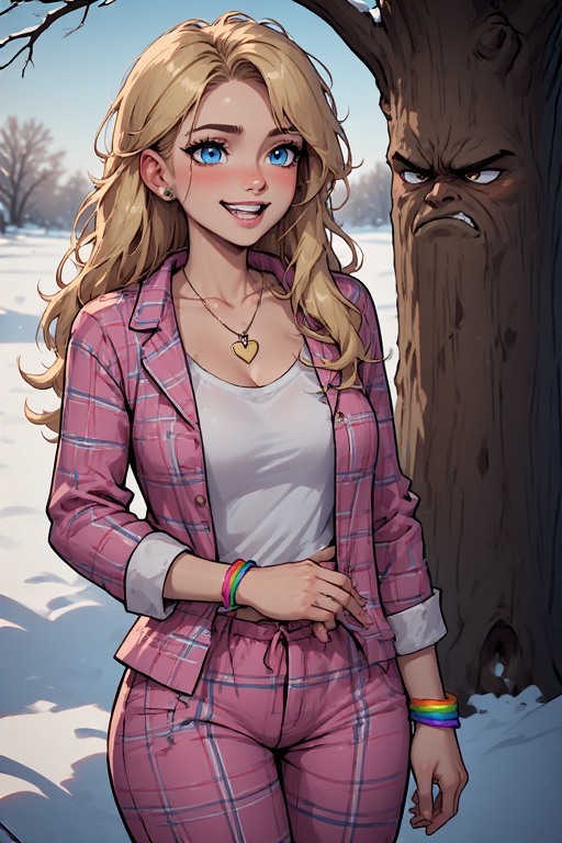 Actual simulation of daft bimbo talking to trees.