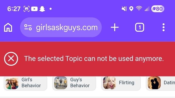 What this means, "the selected topic cannot be used anymore"?