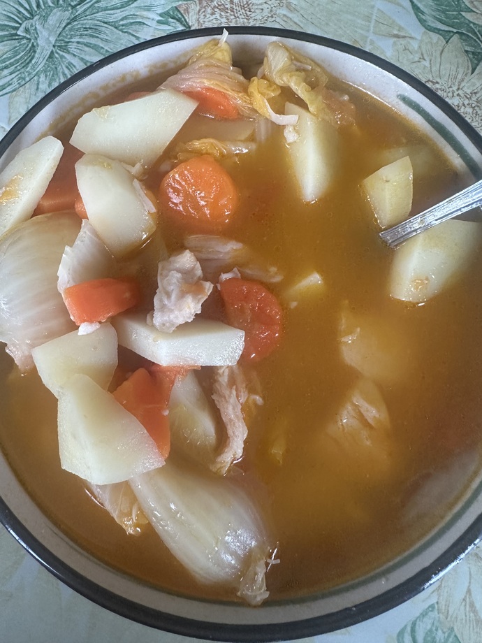 How does my Thursday chicken and cabbage soup look today?
