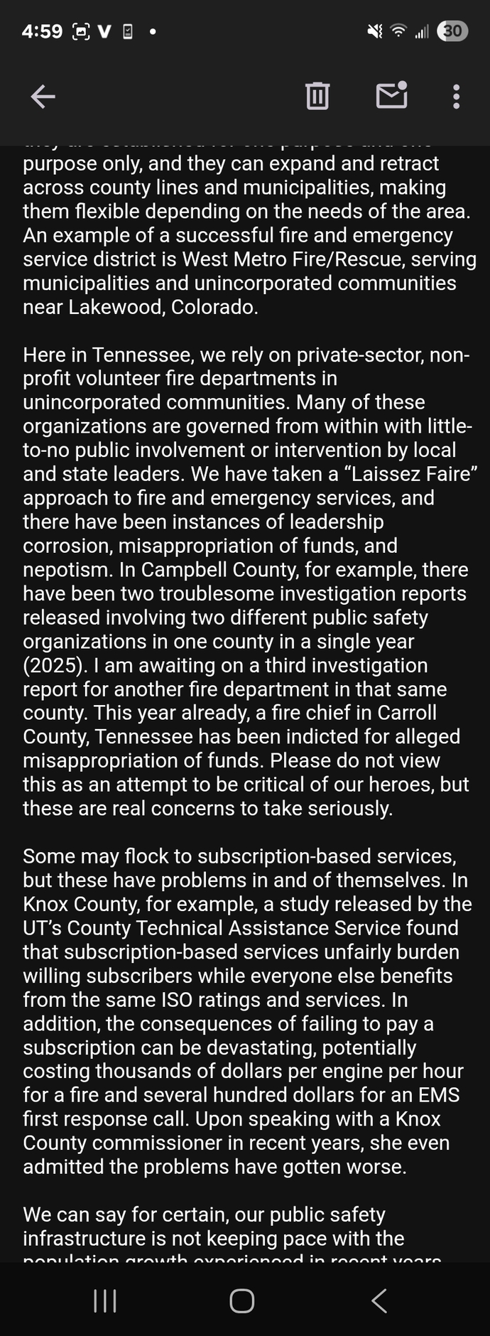 Is my email to a state rep about a failed public safety bill effective?