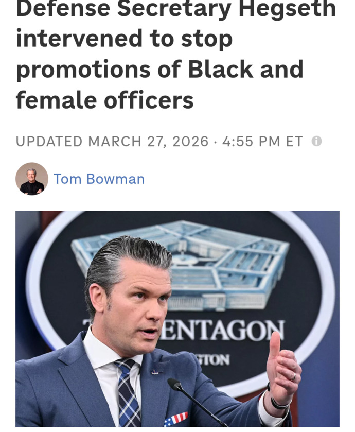 Isnt it incredible that the sexism/racism continues with the Trump Administration denying military officers promotions who have proved themselves?